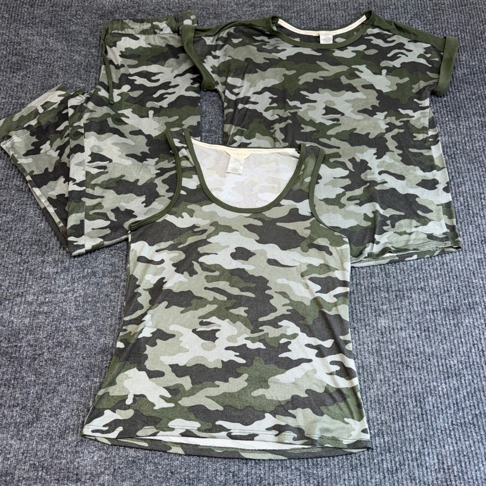 Lucky Brand Women's Small Camo 3pc Pajama Set Pants Tank Tee Lounge Sleepwear